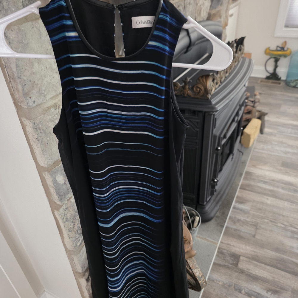 Calvin Klein Black and White Sheath Midi Dress